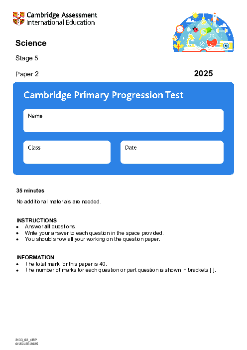 Cambridge Progression Test Stage 5 Science 2025 Paper 2