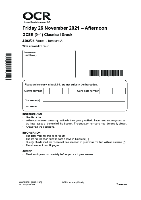 Classical Greek J292,04 November 2021