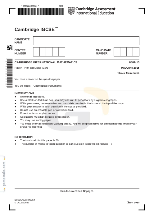 International Mathematics 0607/13 May June 2025