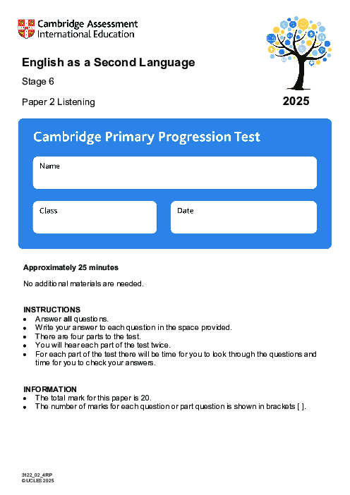 Cambridge Progression Test Stage 6 English as a Second Language 2025 Paper 2