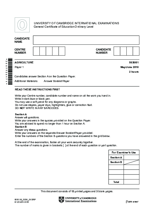 Agriculture 5038/01 May June 2010