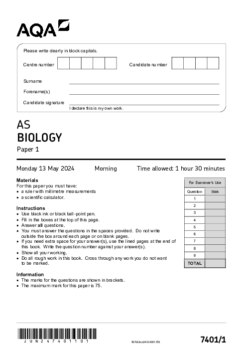 Biology 7401/1 June 2024