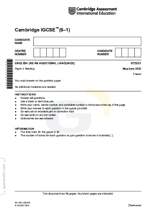 English as an Additional Language 0772/21 May June 2023