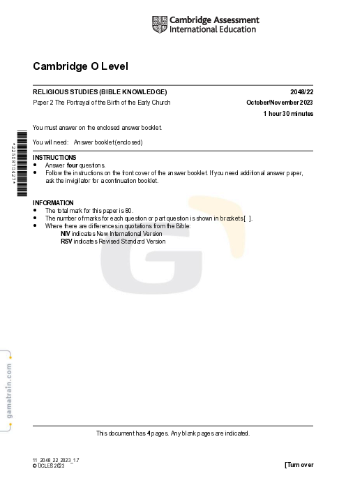 Religious Studies 2048/22 Oct Nov 2023