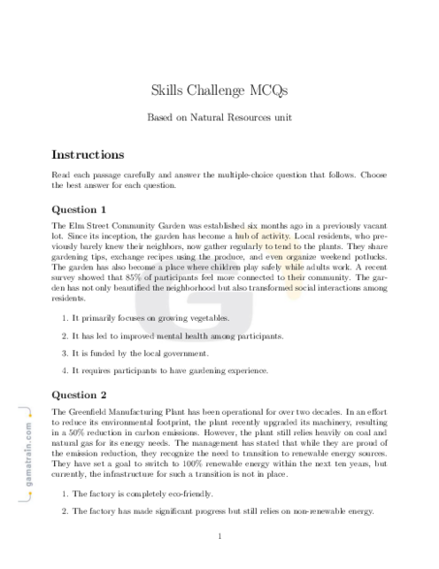 English as a Second Language 8 | Natural Resources - Topical Quiz
