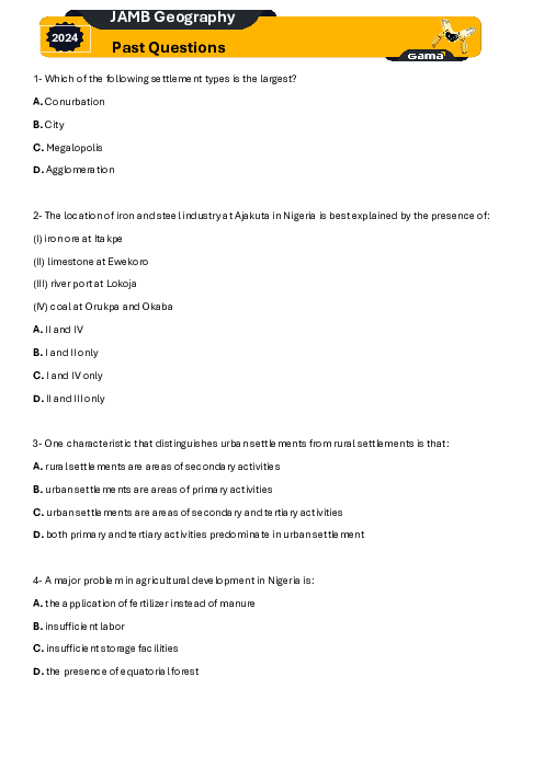 Geography 2024 Past Questions Word & PDF Included