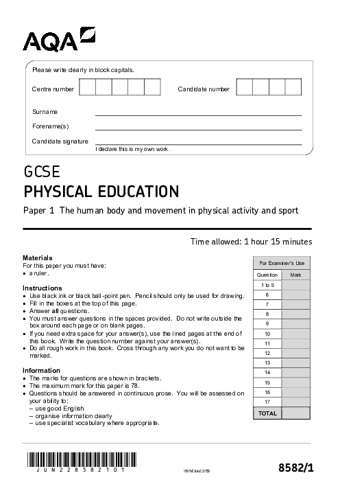 Physical Education 8582/1 June 2022