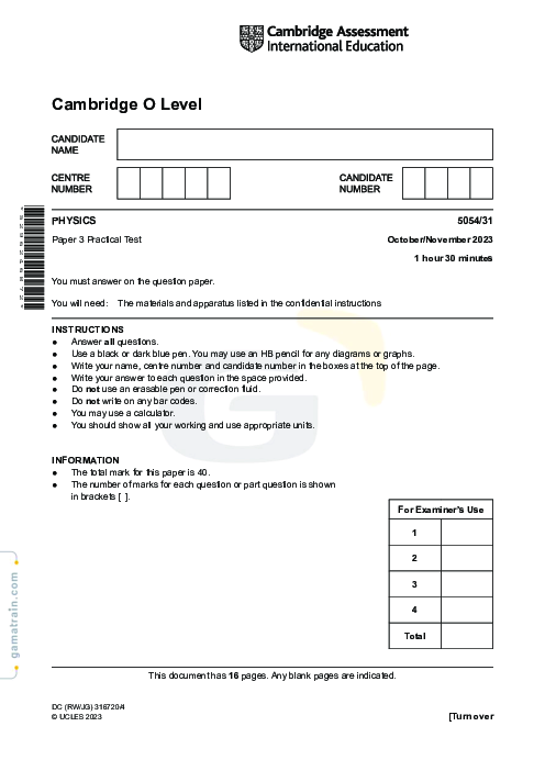 Physics 5054/31 Oct Nov 2023