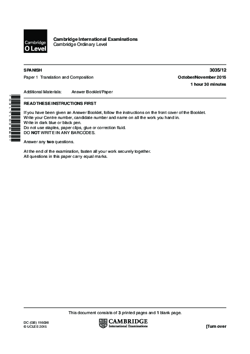 Spanish 3035/12 Oct Nov 2015