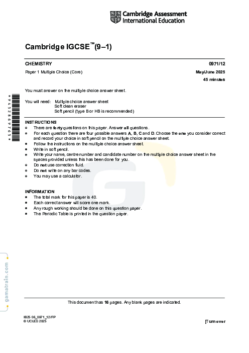 Chemistry 0971/12 May June 2025