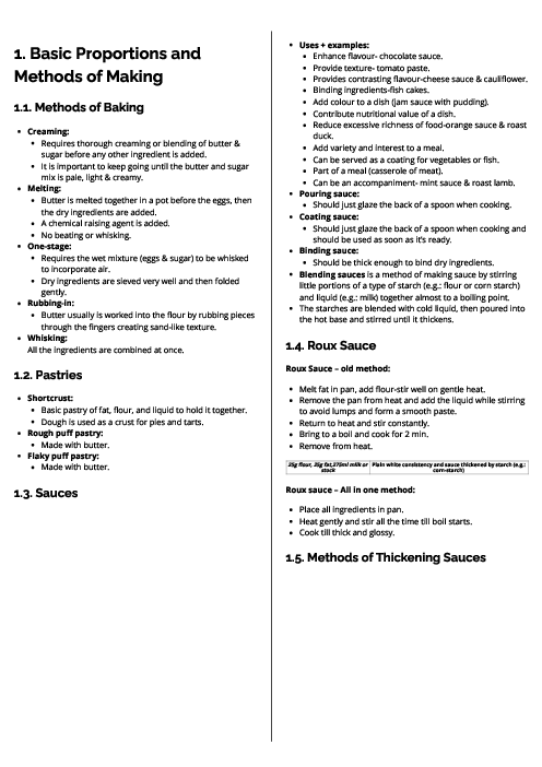  Food & Nutrition (0648) Basic Proportions and Methods of Making Revision Note