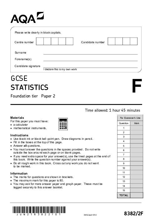 Statistics 8382/2F June 2021