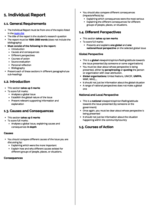  Global Perspectives (0457) Individual Report Revision Note