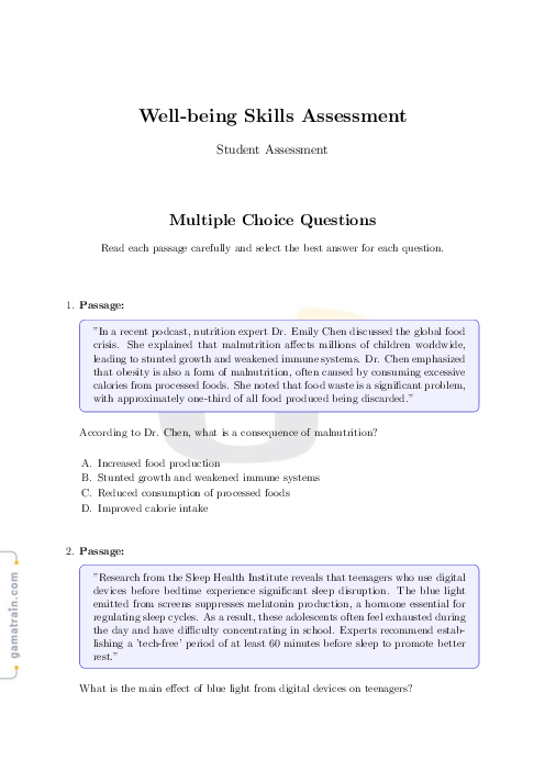 English as a Second Language 9 | Well-being - Topical Quiz