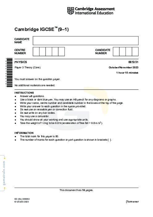 Physics 0972/31 Oct Nov 2023