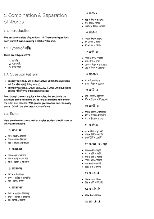  Bengali (3204) Combination & Separation of Words Revision Note