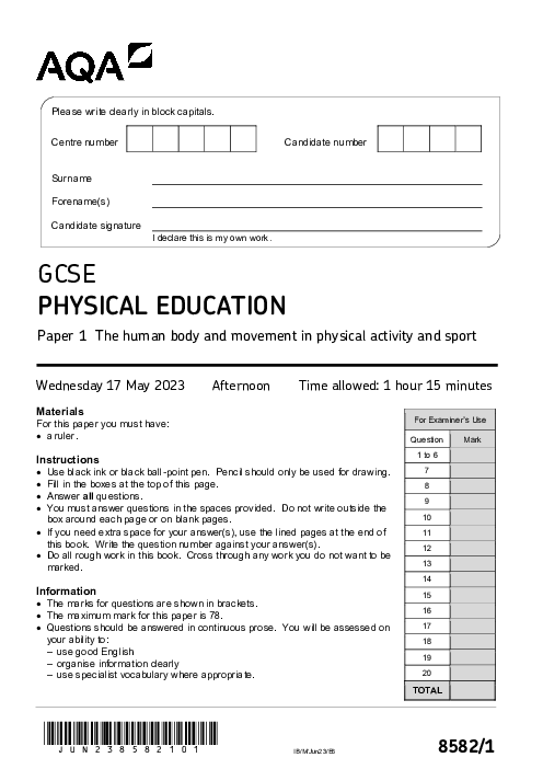 Physical Education 8582/1 June 2023