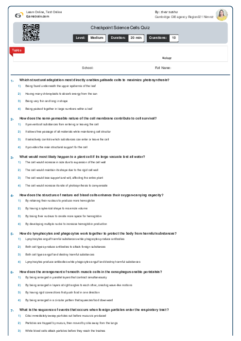 Checkpoint Science Cells Quiz