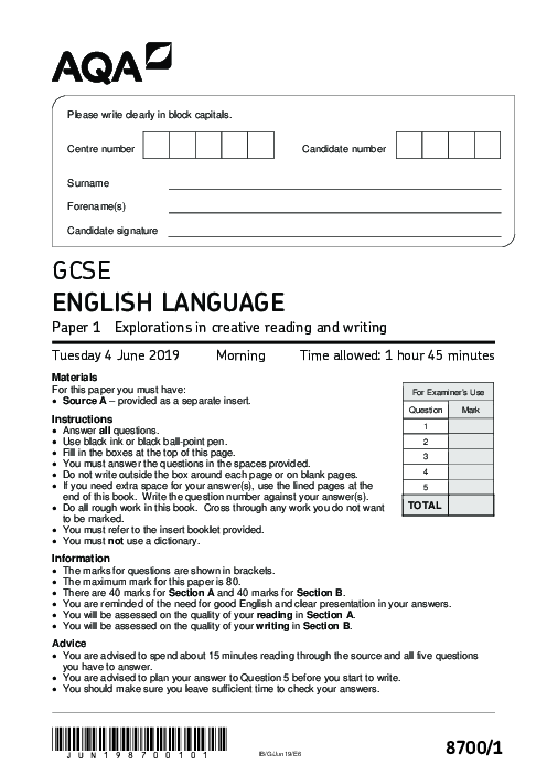 English Language 8700/1 June 2019