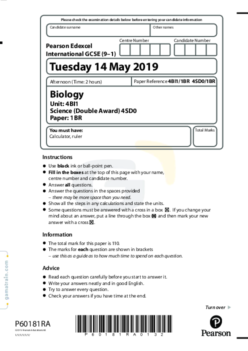 Biology 4BI1/1BR May Jun  2019