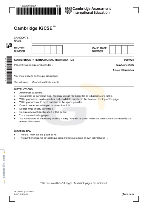 International Mathematics 0607/21 May June 2025