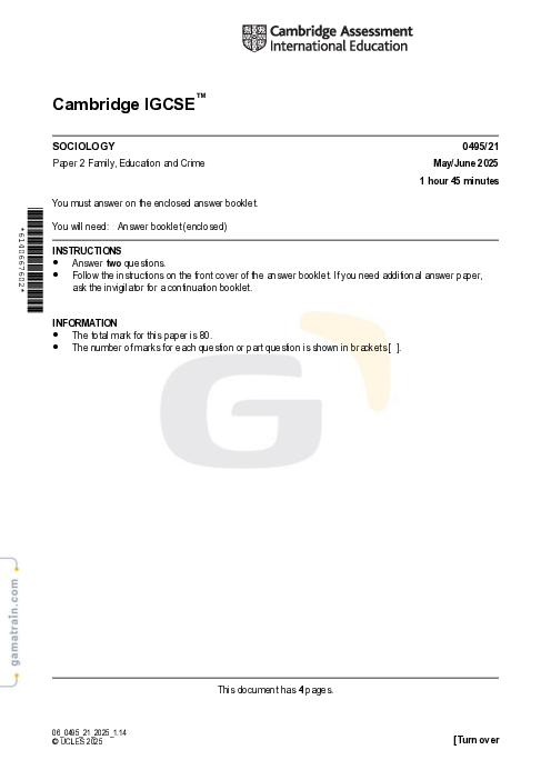 Sociology 0495/21 May June 2025