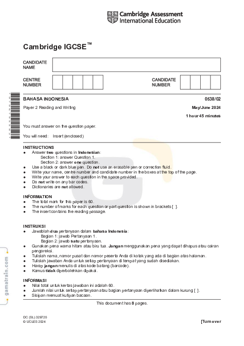 Bahasa Indonesia 0538/02 May June 2024