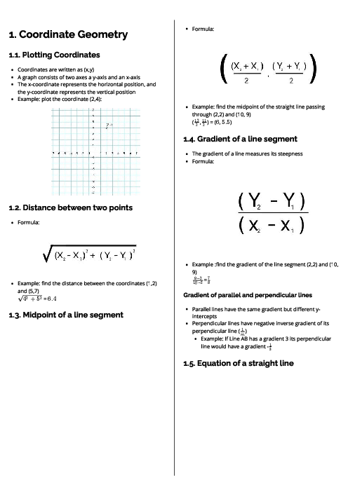 International Mathematics (0607) Coordinate Geometry Revision Note