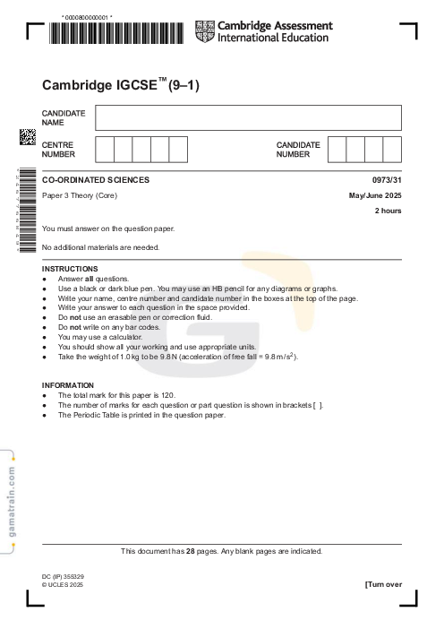 Sciences - Co-ordinated 0973/31 May June 2025