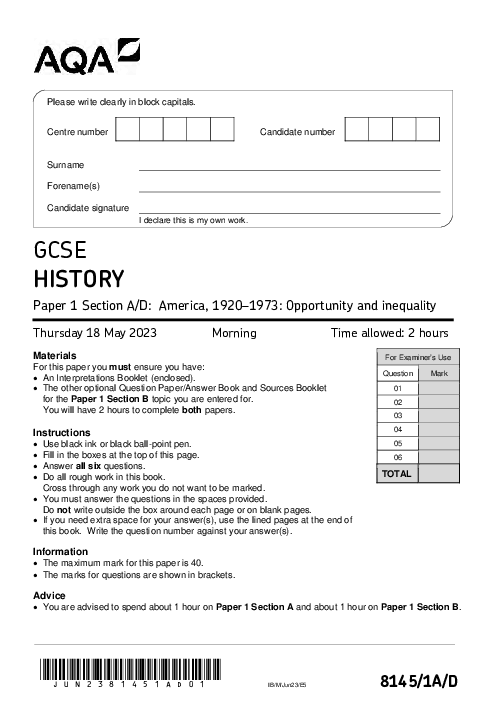 History 8145/1A/D June 2023