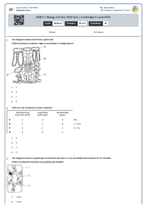 5090/11 Biology Oct Nov 2022 Quiz | Cambridge O-Level MCQ