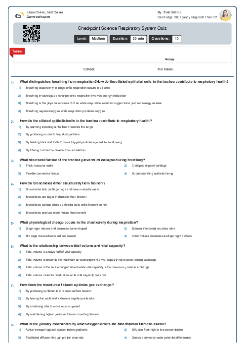 Checkpoint Science Respiratory System Quiz