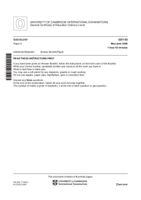 Sociology 2251/02 May June 2009