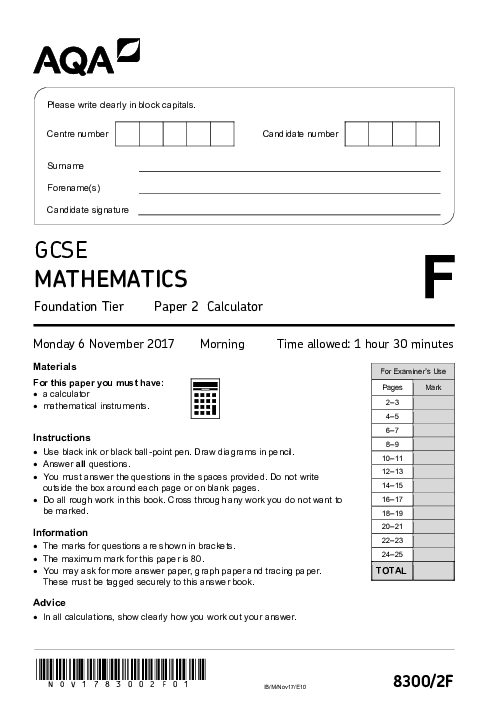 Mathematics 8300/2F November 2017