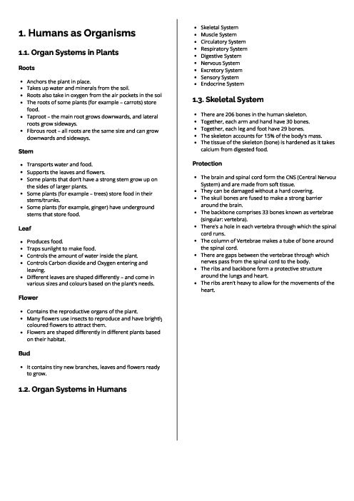 Checkpoint Science (Biology) | Humans as Organisms Revision Note