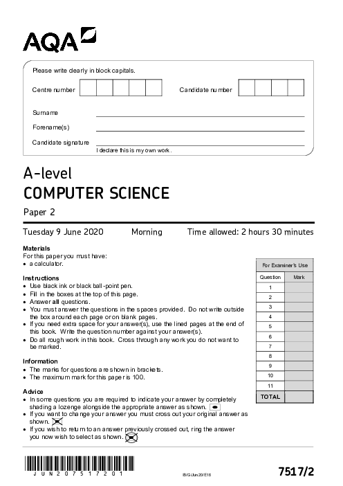 Computer Science 7517/2 June 2020