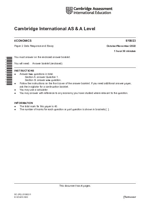 Economics 9708/21 Oct Nov 2022 | Cambridge AS Level Past Papers With Mark Scheme