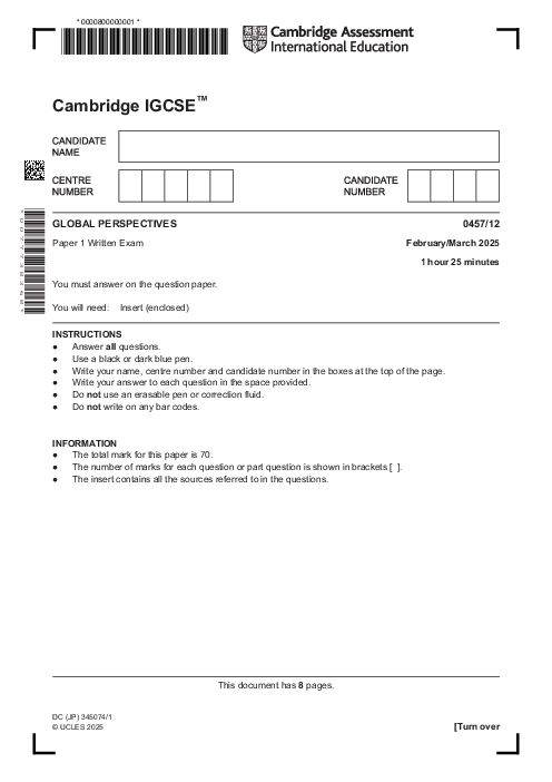 Global Perspectives 0457/12 March 2025
