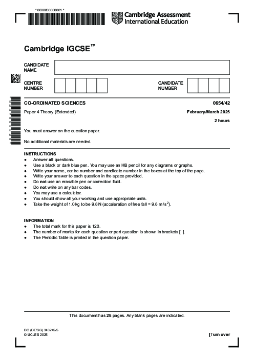 Sciences Co-ordinated 0654/42 March 2025