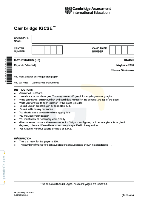 Mathematics US 0444/41 May June 2024