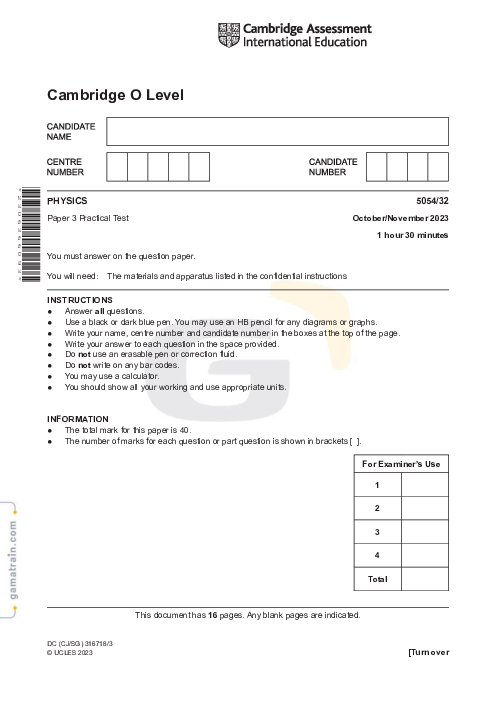 Physics 5054/32 Oct Nov 2023