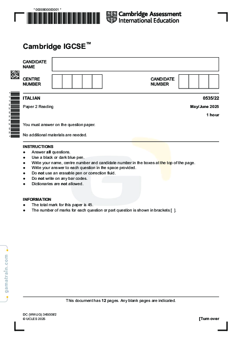 Italian Foreign Language 0535/22 May June 2025