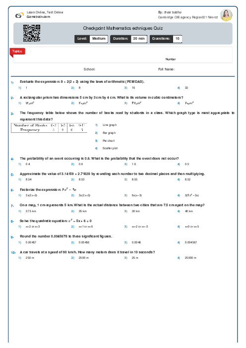Checkpoint Mathematics Techniques and Skills Quiz