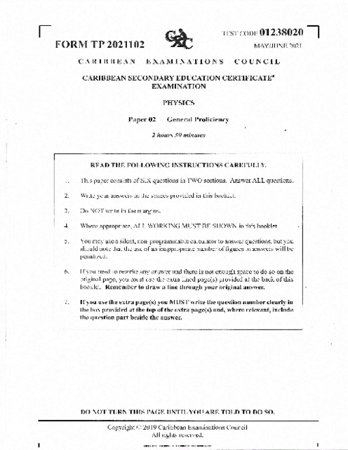 Physics June 2021 Paper 2