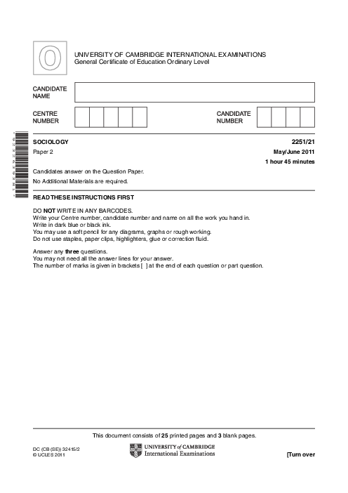 Sociology 2251/21 May June 2011