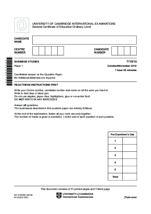Business Studies 7115/22 May June 2012