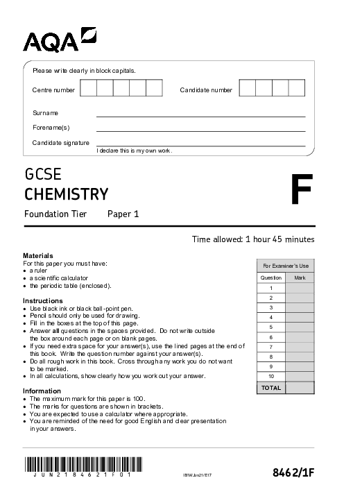 Chemistry 8462/1F June 2021