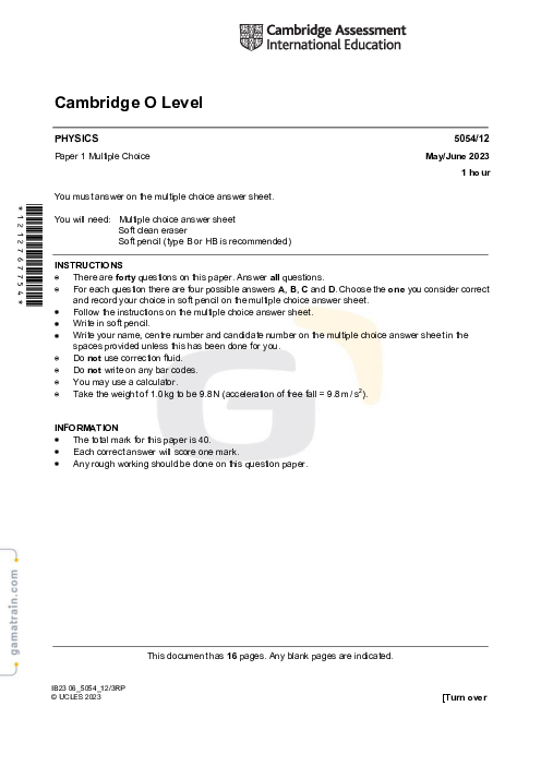 Physics 5054/12 May June 2023