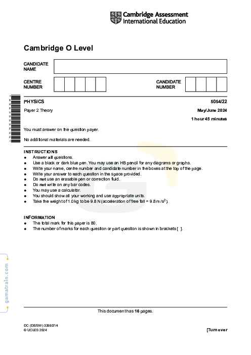 Physics 5054/22 May June 2024