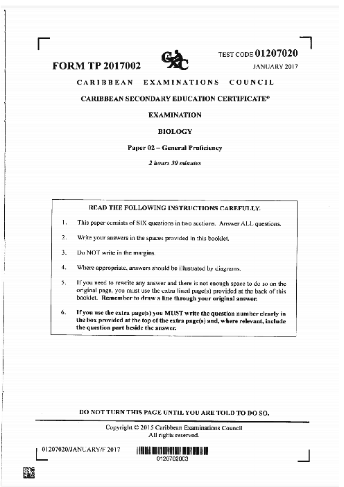 Biology January 2017 Paper 2